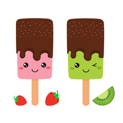 Ice cream cone doodle in bright cartoon style on a white background