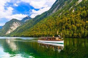 Electric boat in Koenigssee, Konigsee, Berchtesgaden National Pa