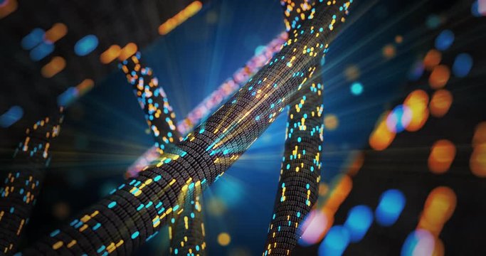 Big data cloud computing internet of things IOT AI network technology. Seamless loop 4K VJ background. Data center digital code futuristic information technology. 3D rendering