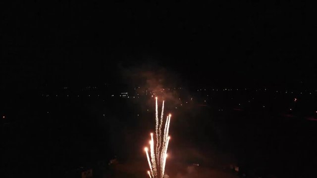 Aerial shot of fireworks at night