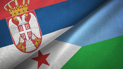 Serbia and Djibouti two flags textile cloth, fabric texture