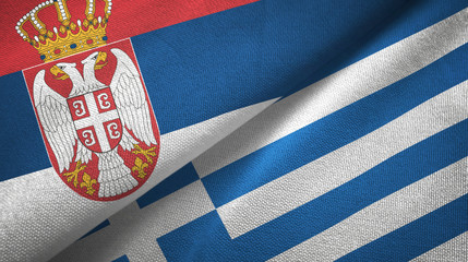 Serbia and Greece two flags textile cloth, fabric texture