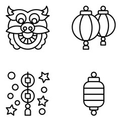 Chinese New Year Vector Line Icon Set