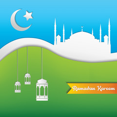 ramadan kareem background in paper craft style