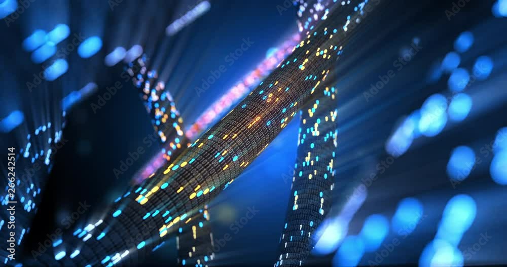 Poster Big data cloud computing internet of things IOT AI network technology. Seamless loop 4K VJ background. Data center digital code futuristic information technology. 3D rendering