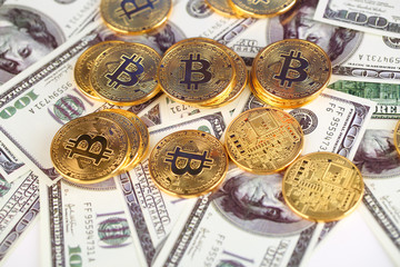 Encrypted currency bitcoin still life close-up