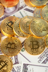 Encrypted currency bitcoin still life close-up