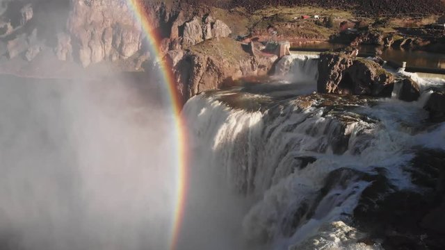 4k drone flight above the "Niagra of the west," Shoshone Falls. The massive falls are actually taller than Niagra Falls. Shoshone Falls on the Snake River are just outside of Twin Falls Idaho.