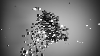 Shape of black cubic particles abstract 3D render illustration