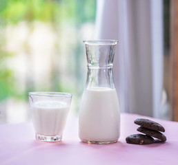 bottle of milk and glass of milk
