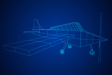 Plane Abstract polygonal wireframe airplane. Travel aircraft, tourism and vacation concept. Wireframe low poly mesh vector illustration