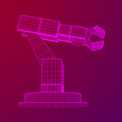 Robotic arm manufacture technology industry assembly mechanic hand wireframe low poly mesh vector illustration