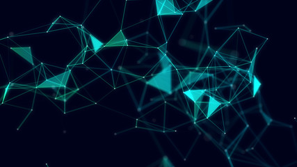 3d abstract digital technology background. Futuristic sci-fi user interface concept with gradient dots and lines. Big data, artificial intelligence, music hud. Blockchain and cryptocurrency.