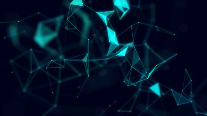 3d abstract digital technology background. Futuristic sci-fi user interface concept with gradient dots and lines. Big data, artificial intelligence, music hud. Blockchain and cryptocurrency.