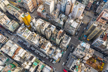 Fototapeta premium Top view of Hong Kong urban city