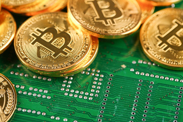 Encrypted currency bitcoin still life close-up