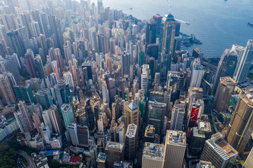 Top view of Hong Kong downtown city