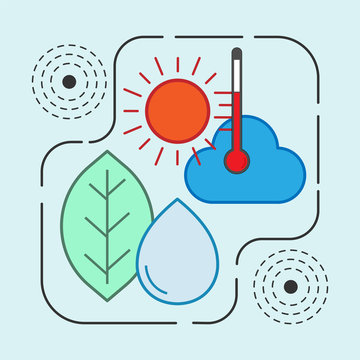 Forest and water relation influenced by climate change. Symbol of environmental impact. Vector illustration outline flat design style. 
