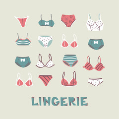 Woman Doodle Object Set of Bras and Panties.