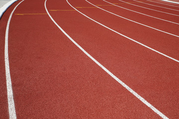 Red treadmill at the stadium.