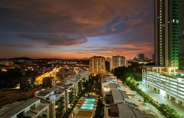 Kuala Lumpur city skyline at night, Malaysia .