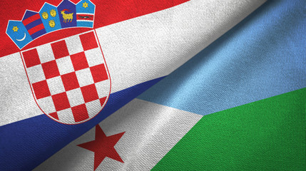 Croatia and Djibouti two flags textile cloth, fabric texture