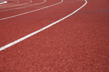 Red treadmill at the stadium.
