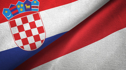 Fototapeta premium Croatia and Indonesia two flags textile cloth, fabric texture