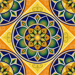 Moroccan tile pattern vector seamless with arabesque ornament. Portugal azulejos, mexican talavera, italian sicily majolica or spanish ceramic. Mosaic background for kitchen wall or bathroom floor.