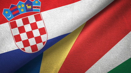 Fototapeta premium Croatia and Seychelles two flags textile cloth, fabric texture