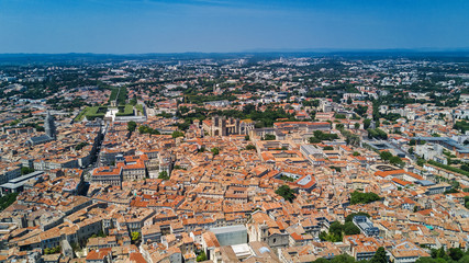 Aerial top view of Montpellier city skyline from above, Southern France