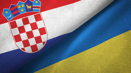 Croatia and Ukraine two flags textile cloth, fabric texture