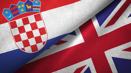 Croatia and United Kingdom two flags textile cloth, fabric texture