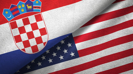Croatia and United States two flags textile cloth, fabric texture