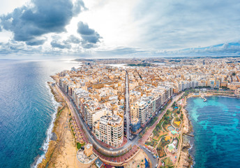 Seaside resort town of Sliema, Malta, Aerial view - obrazy, fototapety, plakaty