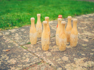 Bowling pins in garden