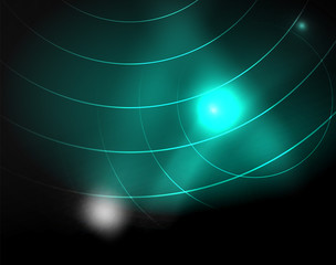 Dark space with neon color glowing lights abstract background