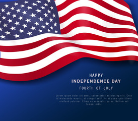 Happy 4th of July holiday banner. American Independence Day Party poster or flyer on navy blue background. July Fourth. Greeting card. space for text. Vector illustration.