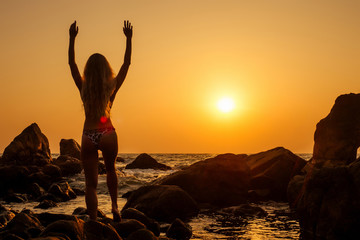 lady alone at the beach, sunset meeting Goa beach India
