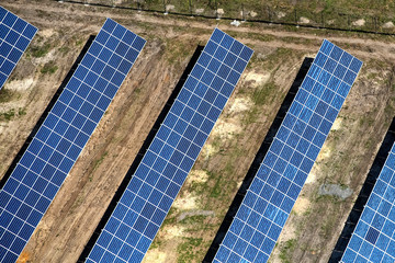 Aerial view on Solar farm, solar panels in central Ukraine.