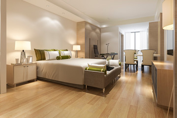 3d rendering luxury modern bedroom suite in hotel