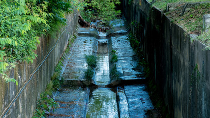Concrete canal with greenery on the sides