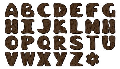 set with wooden alphabet on white 