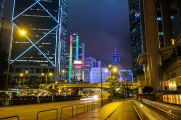 Fototapeta na wymiar 香港 中環（セントラル）・金鐘 高層ビル群 夜景 曇天