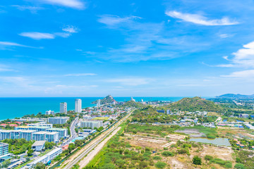 Beautiful landscape and cityscape of hua hin nearly sea beach and ocean