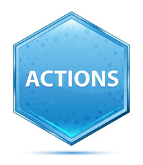 Actions crystal blue hexagon button