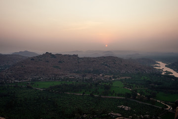 Exotic landscape in hampi india sunrise sunset hills