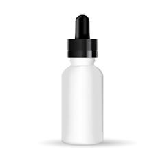 Realistic glass bottle with dropper.  Cosmetic flask or vials for aroma oil, anti-aging essential for beauty,  vape e-cigarette liquid. Mock up vector flacons illustration isolated on white background