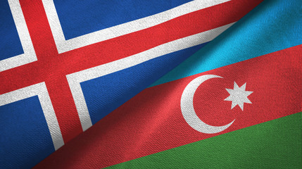 Iceland and Azerbaijan two flags textile cloth, fabric texture