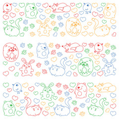 Vector set of beautiful round icons icons in doodle style. Painted, colorful, pictures on a piece of paper on white background